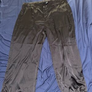 High-waisted satin cargo jogger pants